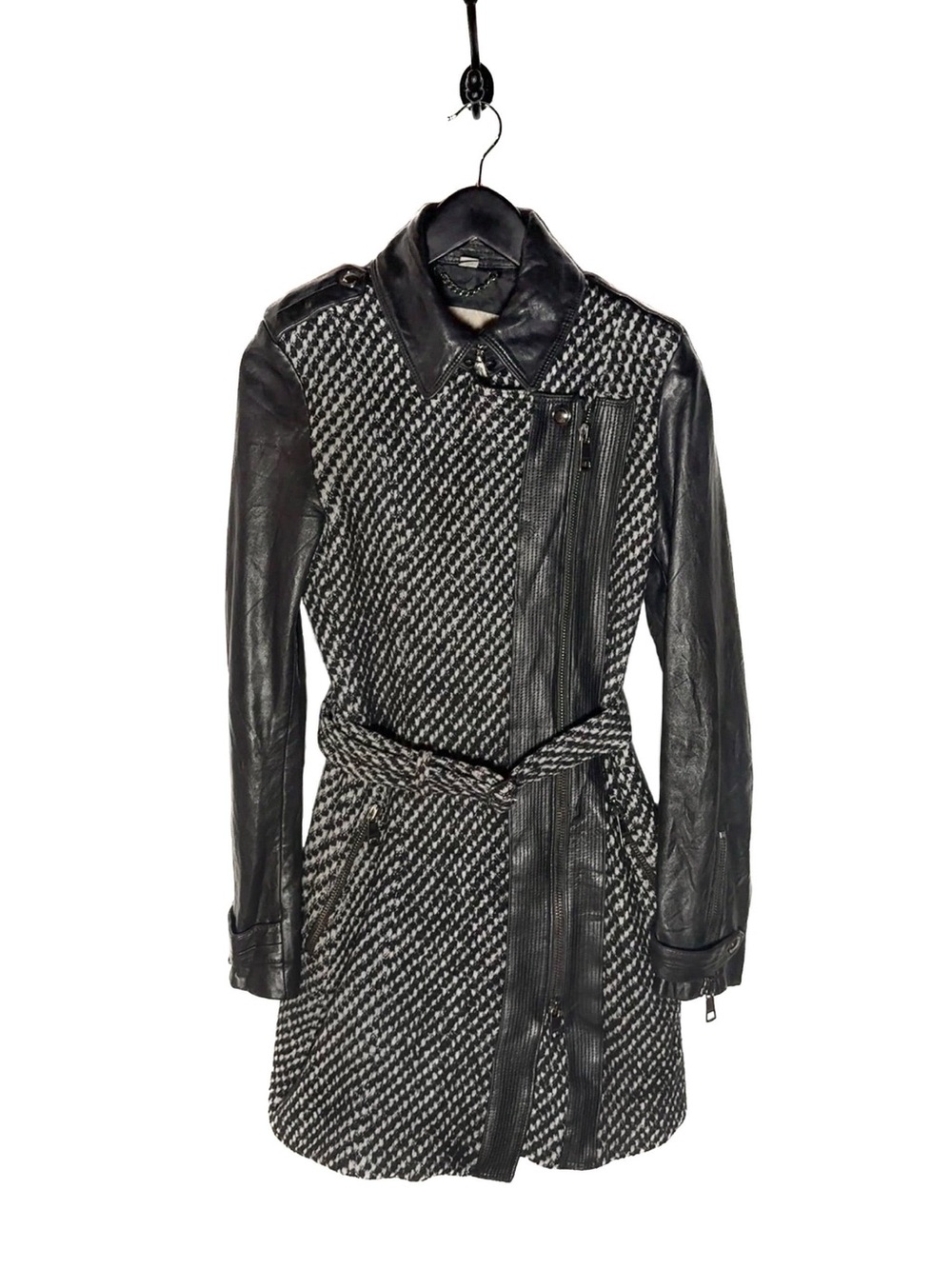 Burberry Black and Gray tweed and leather Coat